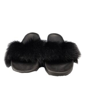 UGG Slide Sandals Womens US Size 8 Black Faux Fur Lightweight Open Toe Slip On